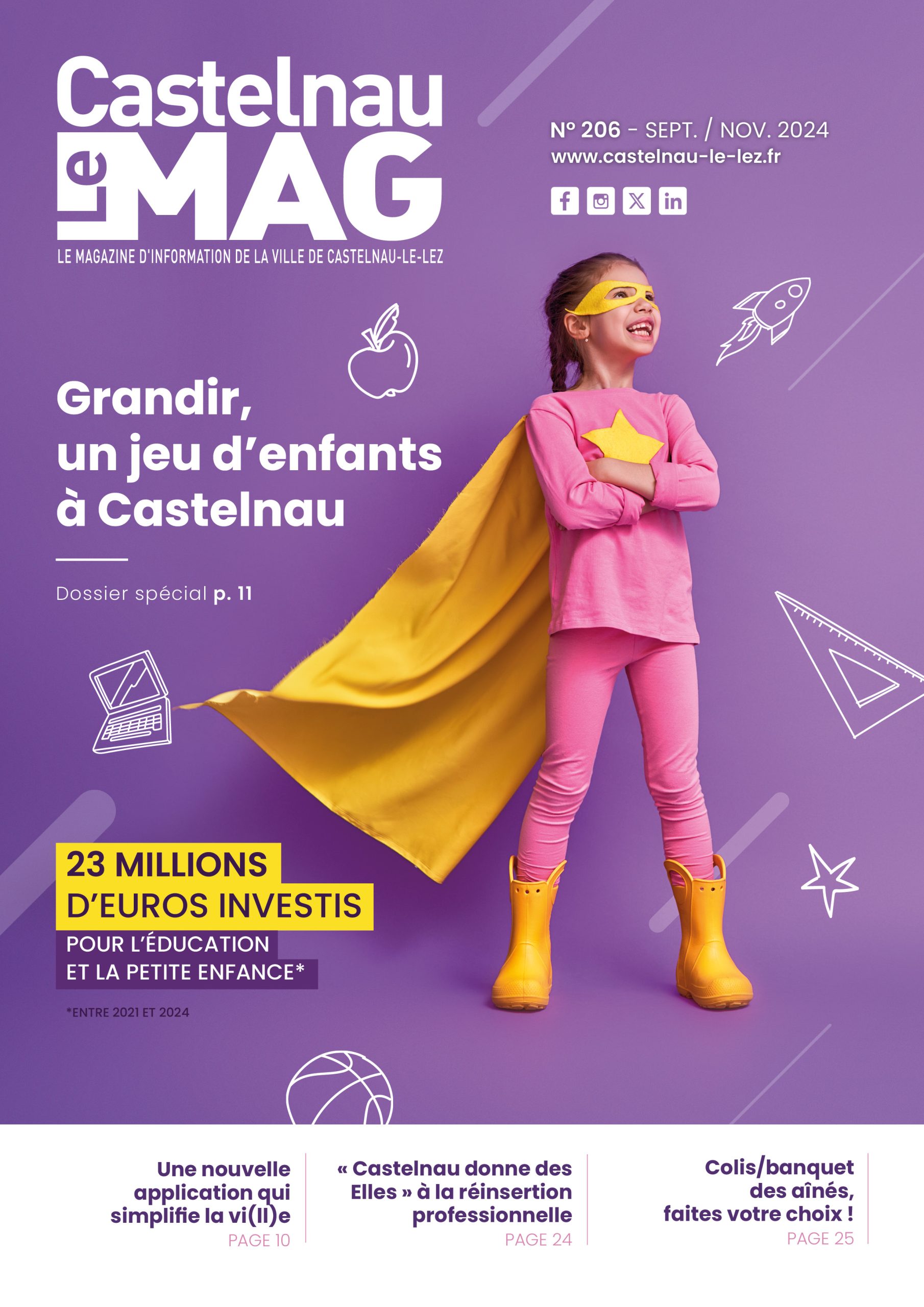 photo de couverture du Castelnau Mag de septembre novembre 2024 : une petite super héroïne de l'école