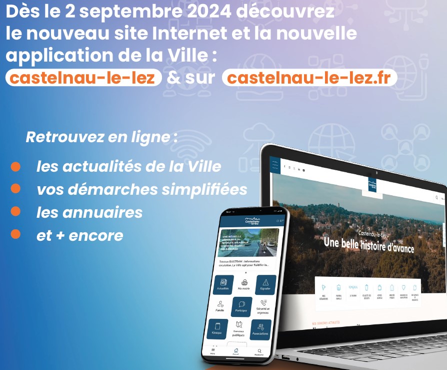 Affiche de promotion du site et de l'application de la ville de Castelnau-le-Lez