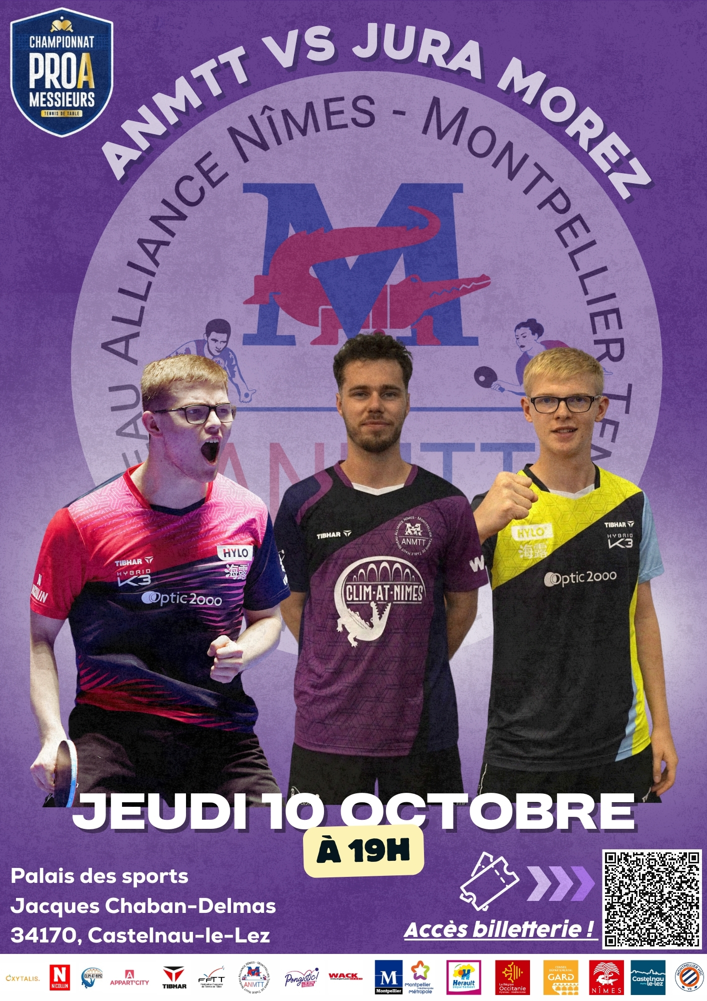 Affiche de la première jounrnée du championnat de France ProA de tennis de table avec Alexis et Félix Lebrun en vedettes